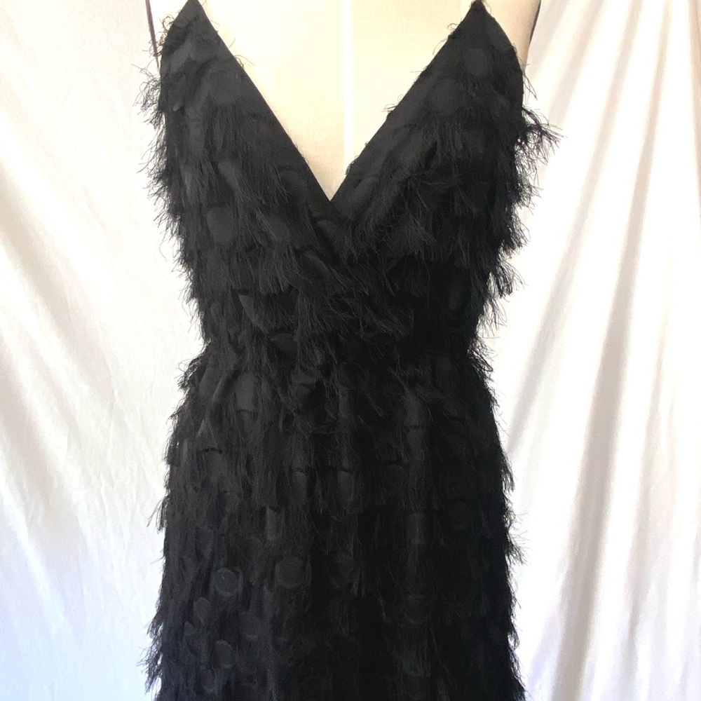 ALI + JAY Long Black Shag Fringe Dress with Spaghetti Straps XS - Picture 1 of 8